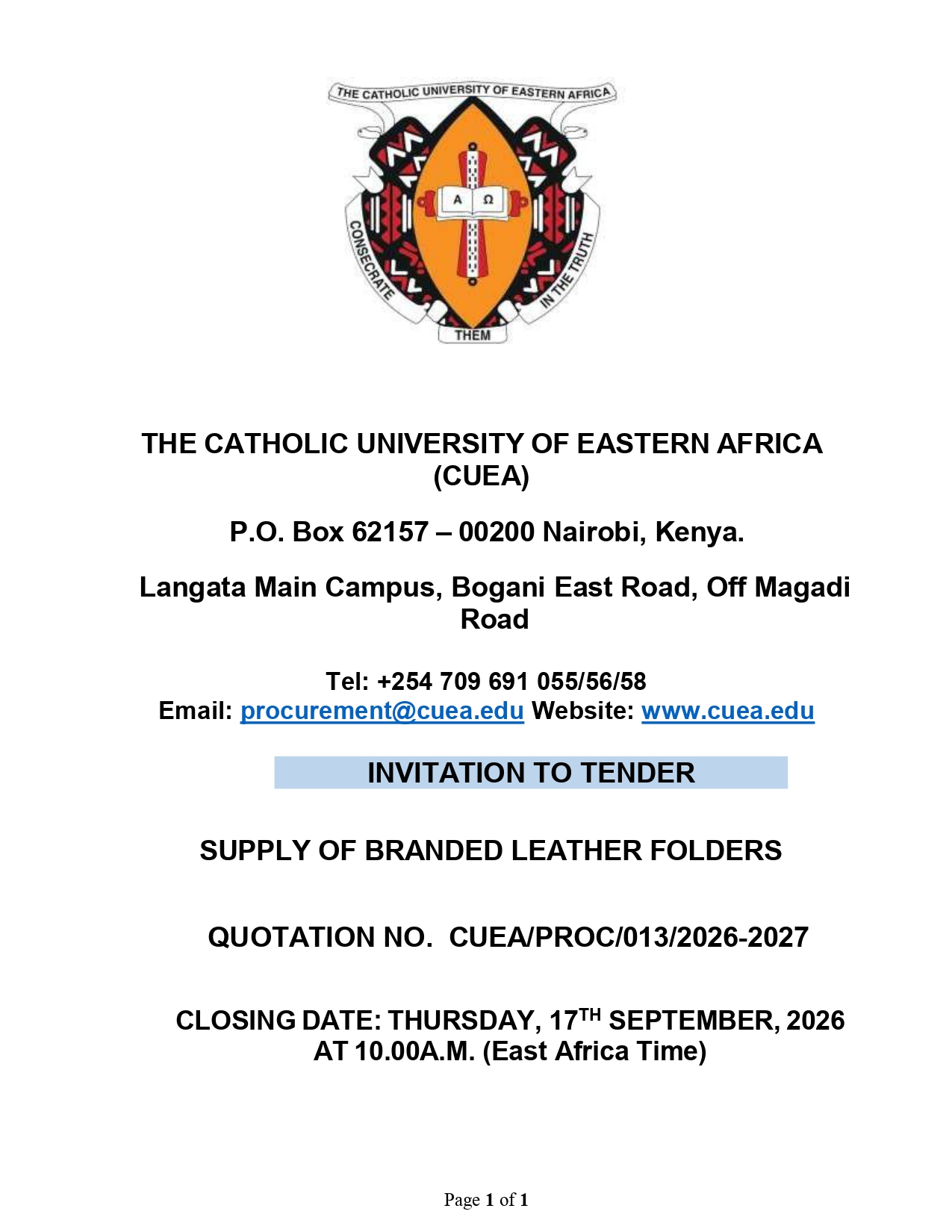 Invitation to Tender: Supply of Branded Leather Folders